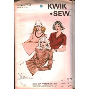Vintage Kwik Sew 303 Knit Top Sewing Pattern Kerstin Martensson Sizes 6-12 Retro